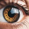 Iris eyes. Brown eye iris. Eye close-up. Selective focus. AI generated