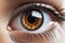 Iris eyes. Eye close-up. Brown eye iris. Selective focus. AI generated