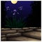 An iris flower illuminated by the moon