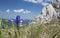 Iris with mountain background