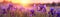 Irises Field Blurred Sunrise Banner Background. Generative AI