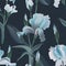 Irises  flower seamless pattern dark blue backgroud. Vector illustration watercolor drawn. Interior wallpaper print