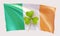 Irish flag on holiday St Patrick day with green shamrock clover. Realistic design elements. Pattern St Patrick`s day consisting o