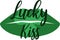 Irish kiss. Green lips with shamrock. Vector