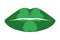 Irish kiss. Green lips with shamrock. Vector