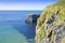 Irish landscape in northern Ireland with blocks of basalt rocks in the sea County Antrim - United Kingdom