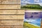 Irish landscapes - postards concept on colored wooden background