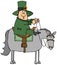 Irish leprechaun riding a gray horse