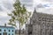 Irish neo-Gothic architecture in central Dublin on a cloudy day