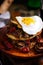 Irish potato pancakes with sausage beer stew.selective focus