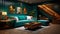 Irish Red Ale Apartment: 3d Rendering Of Teal Living Room