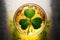 Irish Shamrock Clover in a glass of beer. St. Patrick\\\'s Day. Photorealistic drawing generated by AI