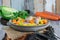 Irish stew with pork and vegetables cooked in cider