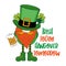 Irish today hangover tomorrow - funny slogan with leprechaun, clover leaf and beer mug.