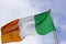 An Irish tricolour the national flag of the Republic of Ireland flying in a stiff breeze