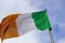 An Irish tricolour the national flag of the Republic of Ireland flying in a stiff breeze