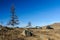 Irkutsk region, Russia, Sakhurta - October 19, 2013: Four cars stay in Tazhenranskaya steppe on the west coast of Lake