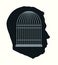 Iron cage in form of man face. Vector drawing icon