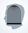 Iron cage in form of man face. Vector drawing icon