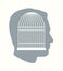 Iron cage in form of man face. Vector drawing icon