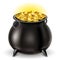 Iron cauldron full with shiny gold coin, for St Patrick`s day