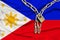 Iron chain and lock on the silk national flag of philippines with beautiful folds, the concept of a ban on tourism, political