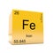 Iron chemical element symbol from periodic table