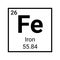 Iron element periodic table chemistry. Iron symbol atomic vector sign Fe vitamin
