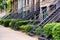 Iron entrance ladders or stairs of historical stone houses in Montreal, Canada