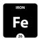 Iron Fe chemical element. Iron Sign with atomic number. Chemical 26 element of periodic table. Periodic Table of the Elements with