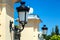 Iron lamps mounted on the tower.