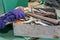 Iron locksmith tool box, wrenches and screwdrivers for equipment repair