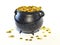 Iron pot full of golden coins - Patrick Day cauldron 3d rendering