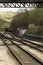Iron railway tracks converging on the North Yorkshire Moors Rail