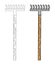 Iron rake with straight teeth and a wooden handle in a simple flat graphic outline style