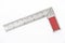 Iron ruler with angle bar, set square, isolated on a white background