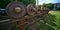 Iron rusty wheels from railway wagons that are stored in maintenance operations and waiting to be restored