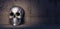 Iron skull in dark concrete room 3d render