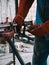 Iron soldering, Man working on iron soldering, welding sparks