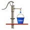 Iron water pump with a bucket and a drop.