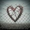 Iron wire heart woven into mesh.