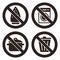 Ironing is not allowed, no washing machine, no cooking and don`t throw trash sign