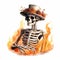 The Irony Of A Fire: A Watercolor Illustration Of A Skeleton With Flowers In A Top Hat