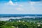 Irrawaddy Bridge or Ayeyarwady, Yadanabon Bridges with Mandalay city, temples, pagoda, Irrawaddy river. View from sagaing hill.