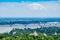 Irrawaddy Bridge or Ayeyarwady, Yadanabon Bridges with Mandalay city, temples, pagoda, Irrawaddy river. View from sagaing hill.