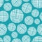 Irregular weave yarn vector circle seamless pattern background. Backdrop with small and large aqua blue white circular