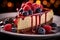 Irresistible allure a luscious cheesecake adorned with a tempting, flowing chocolate pour