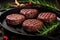 Irresistible grilled beef burger patty with juicy perfection, seared to perfection on a hot pan