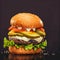 Irresistible homemade burger displayed beautifully against dark backdrop banner