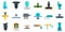 Irrigation system icon set, flat style